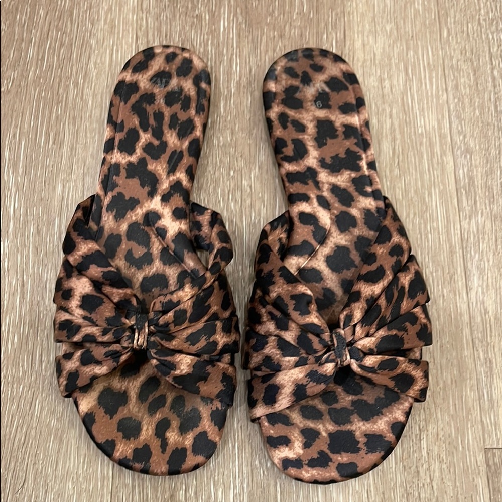 Zara Leopard Print Knot Slide Sandals - Brown & Black - Picture 3 of 5